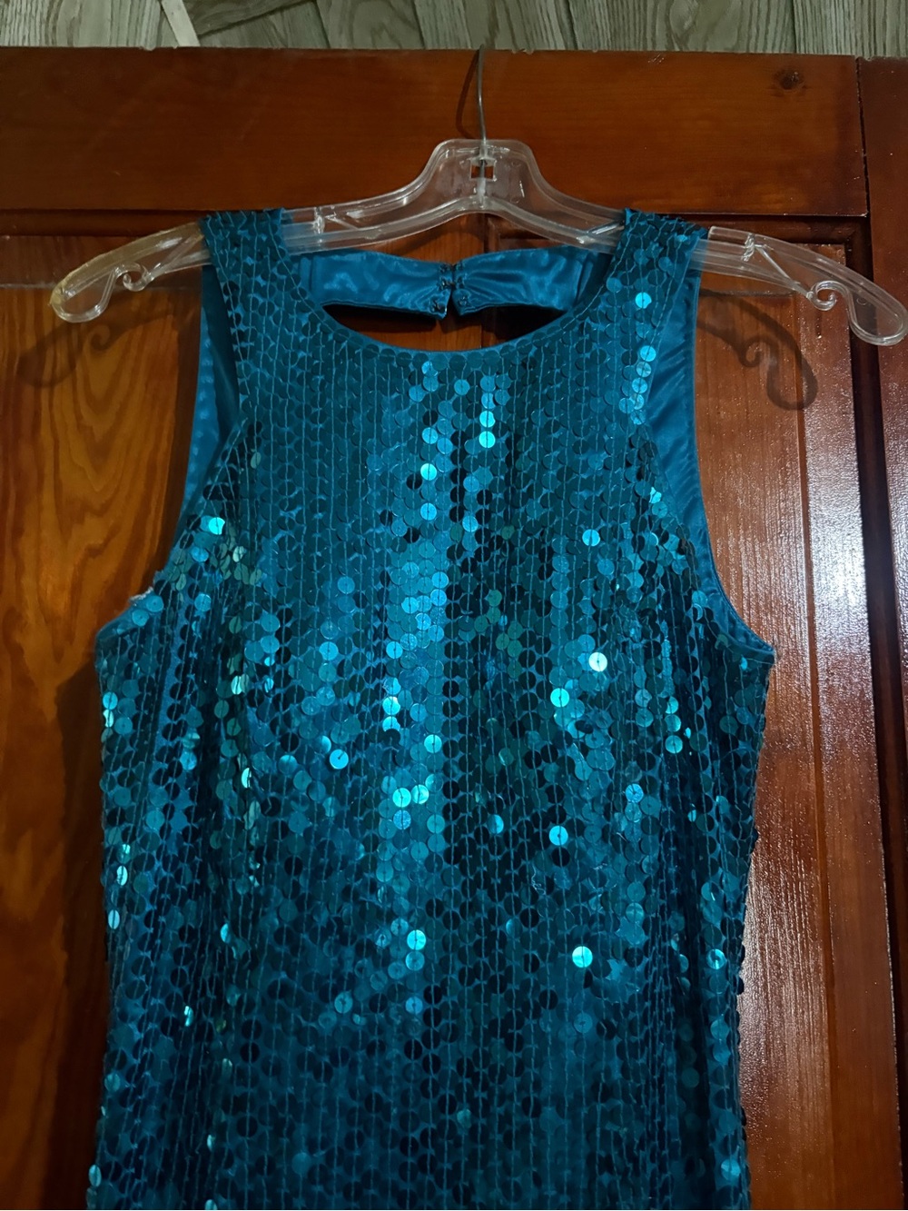 Vintage Adrianna Papell Teal Sequin Maxi Dress - Picture 5 of 10